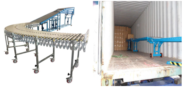 High Rise Telescopic Unloading Conveyor + 6m Flexible roller conveyor